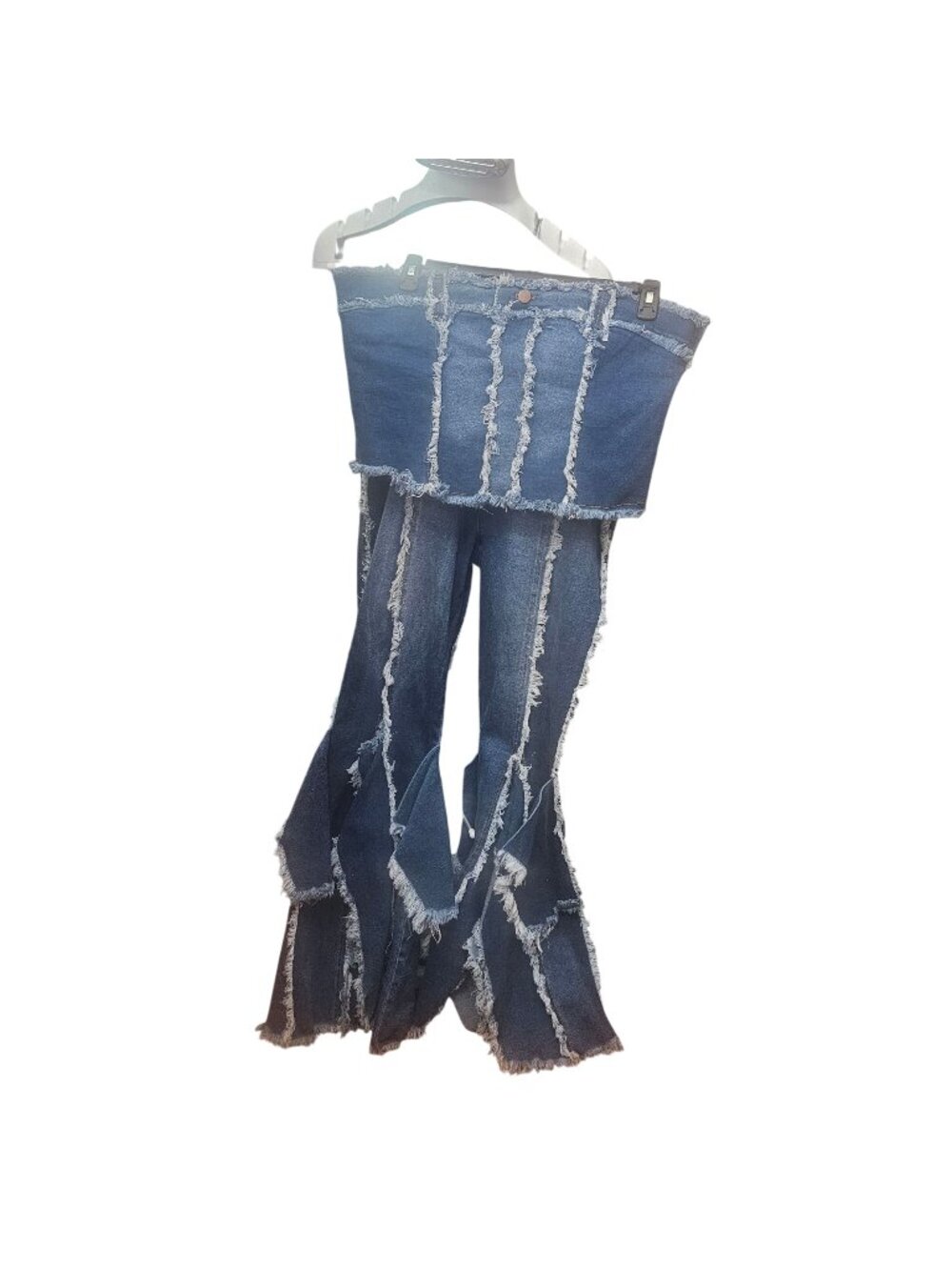 Frayed Denim Bell Bottom Pants & High-Waisted Set Plus Size 3X by American Bazi